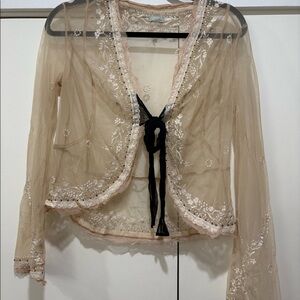 Vintage sheer nude beaded and lace floral blouse